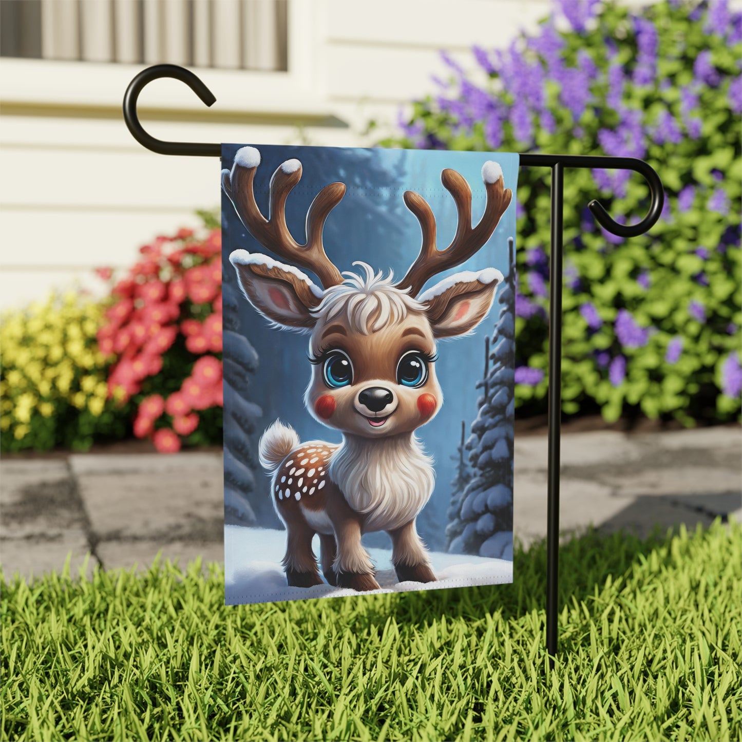 Sweet Baby Reindeer Holiday Garden Flag/ House Banner