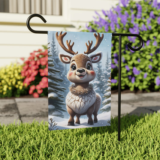 Cute Chubby Reindeer Holiday Garden Flag/ House Banner