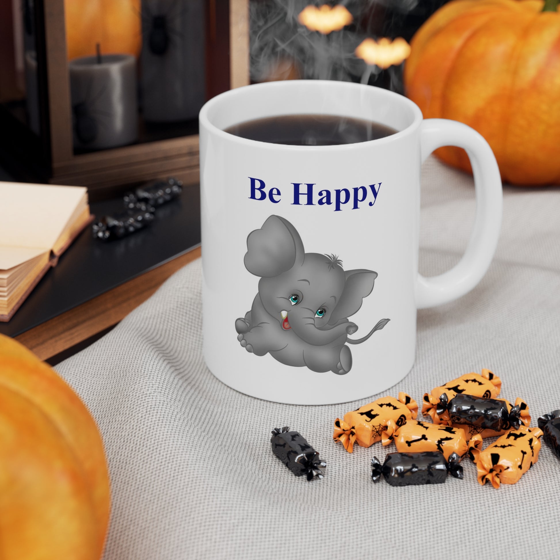 happy elephant coffee mug