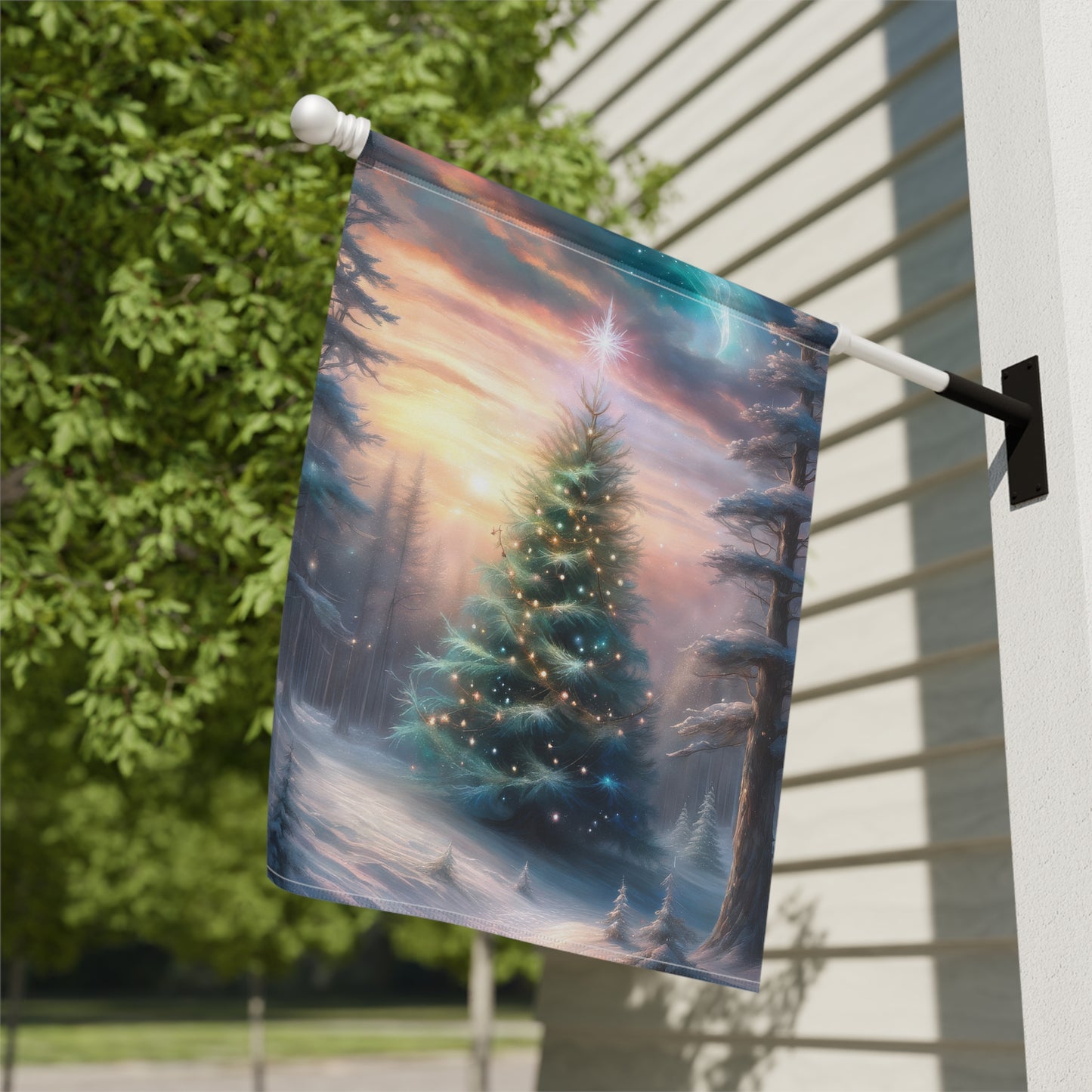 Majestic Wintery Woods Scene Holiday Garden Flag/ House Banner