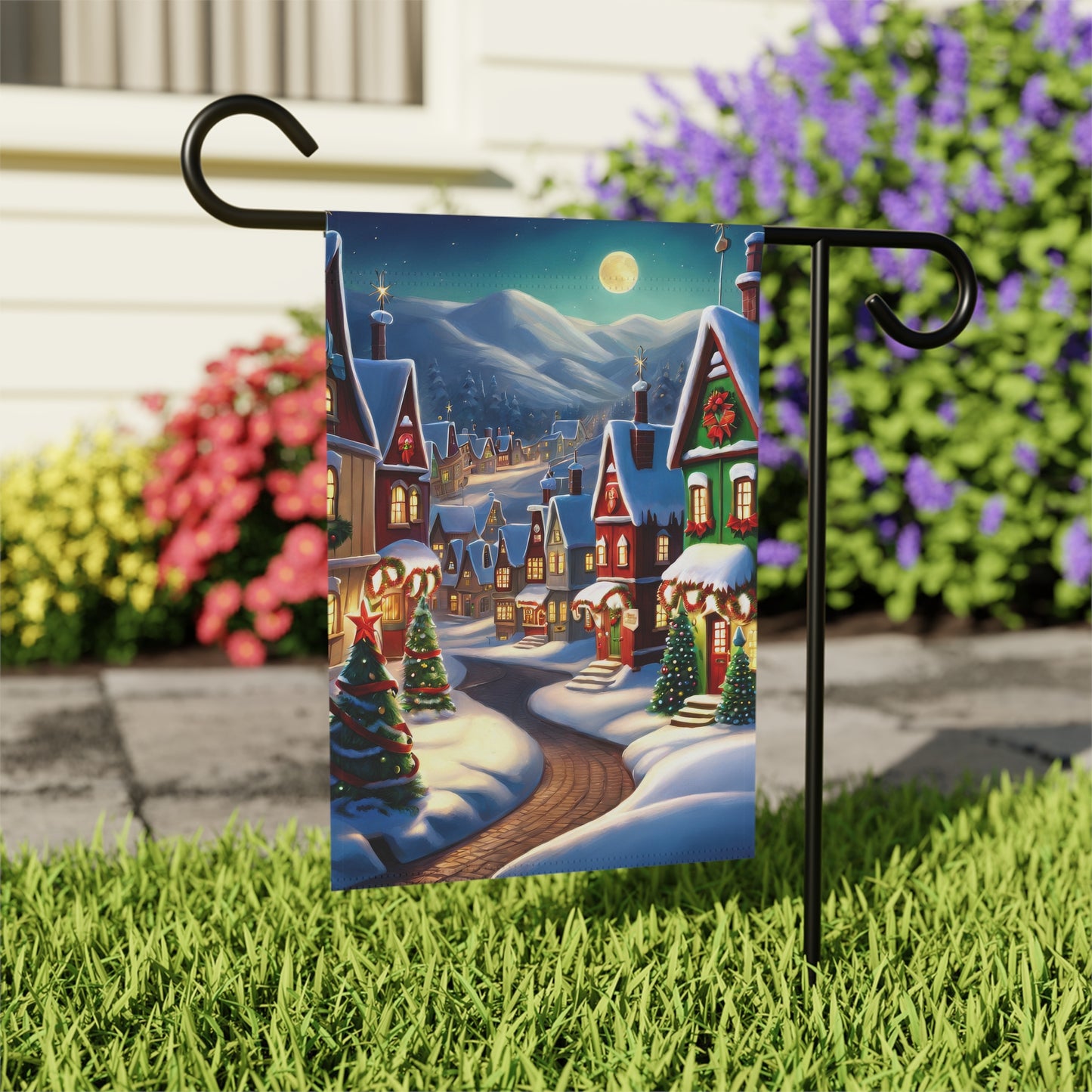 Beautiful Christmas Town Holiday Garden Flag/ House Banner