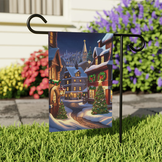 Snowy Holiday Town Garden Flag/ House Banner