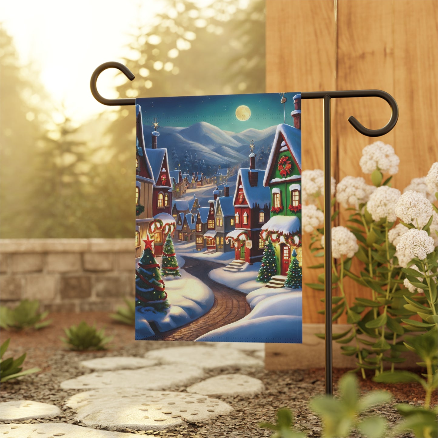 Beautiful Christmas Town Holiday Garden Flag/ House Banner