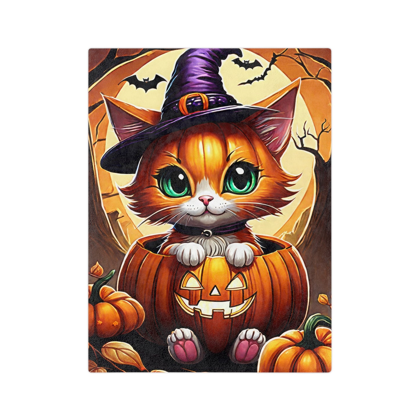 Cute Kitten in a Jack-O-Lantern Halloween Plush Blanket