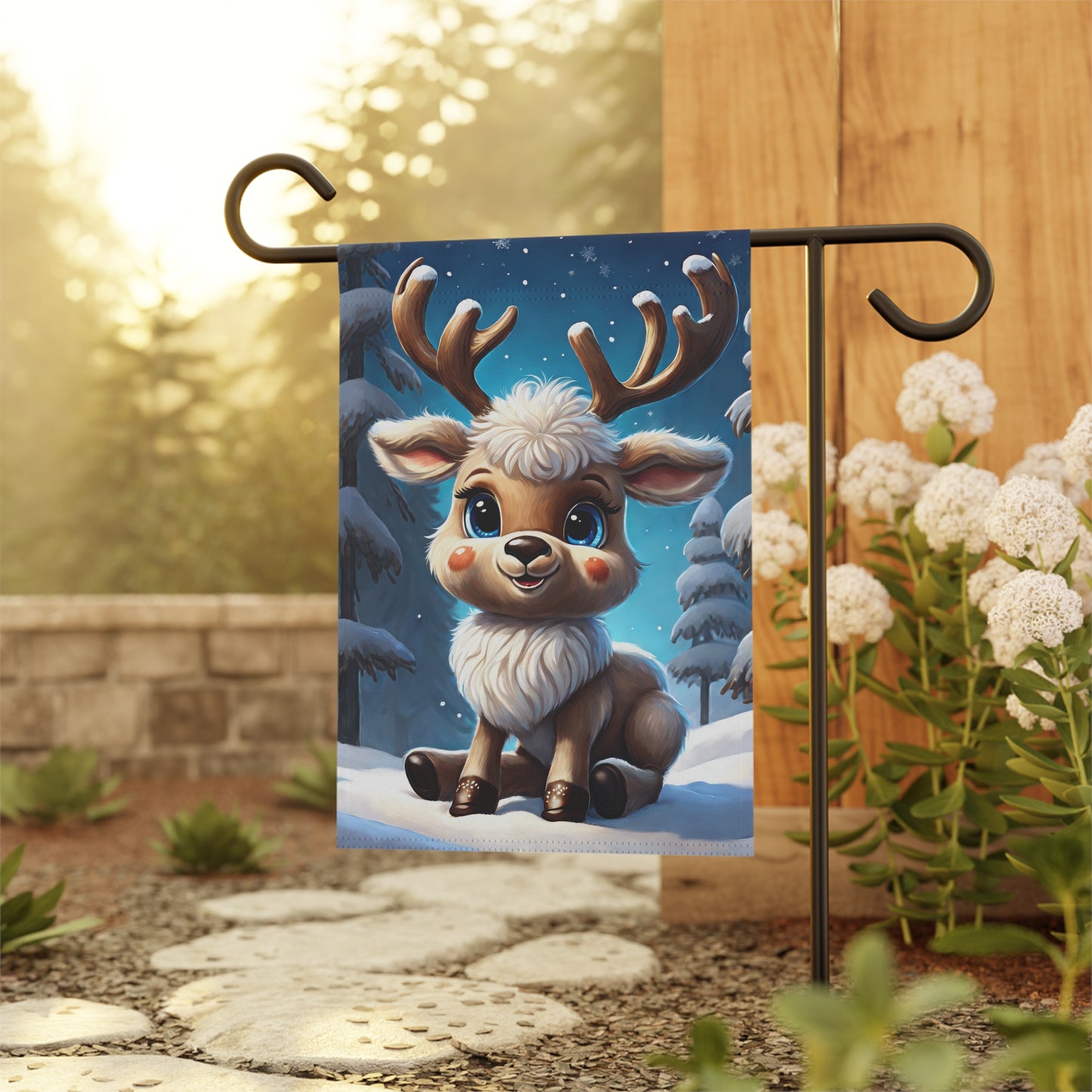 Cute Baby Reindeer Holiday Garden Flag/ House Banner