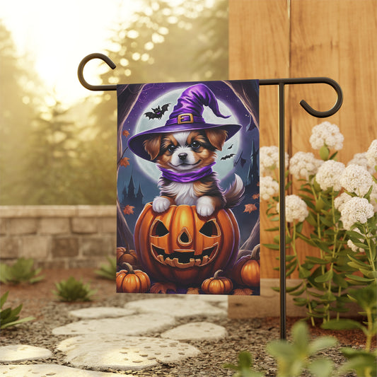 Adorable Puppy Halloween Garden Flag/ House Banner