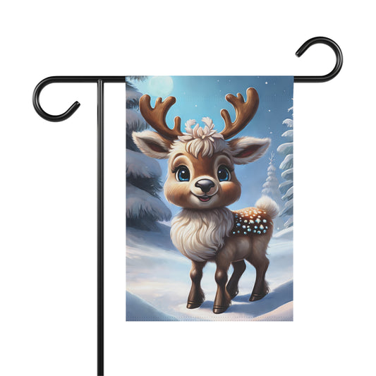 Baby Reindeer in a Wintery Scene Holiday Garden Flag/ House Banner