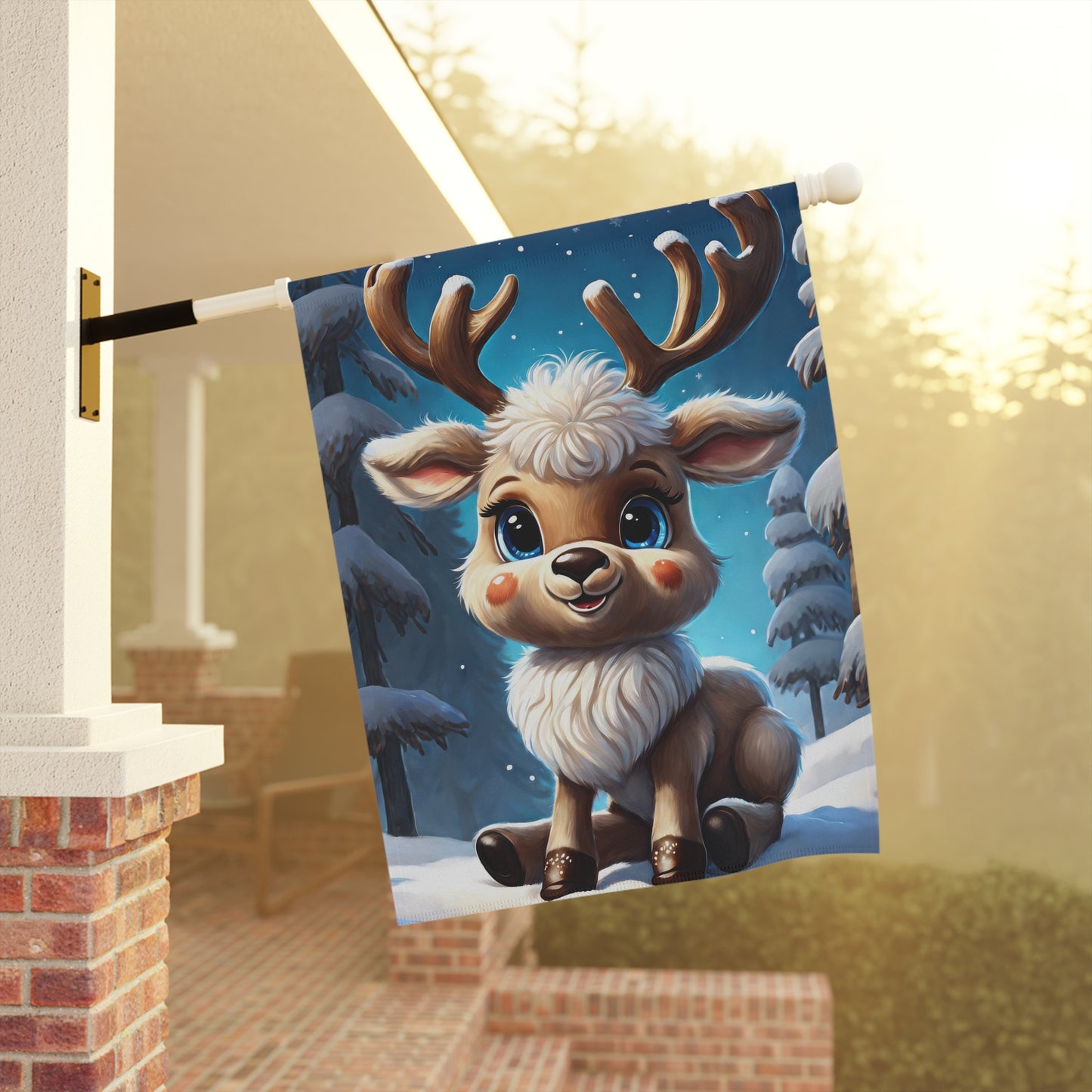 Cute Baby Reindeer Holiday Garden Flag/ House Banner