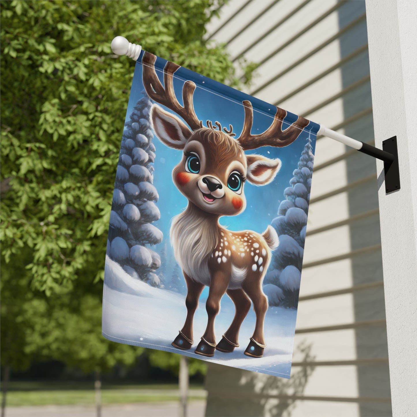 Cheerful Reindeer Holiday Garden Flag/ House Banner