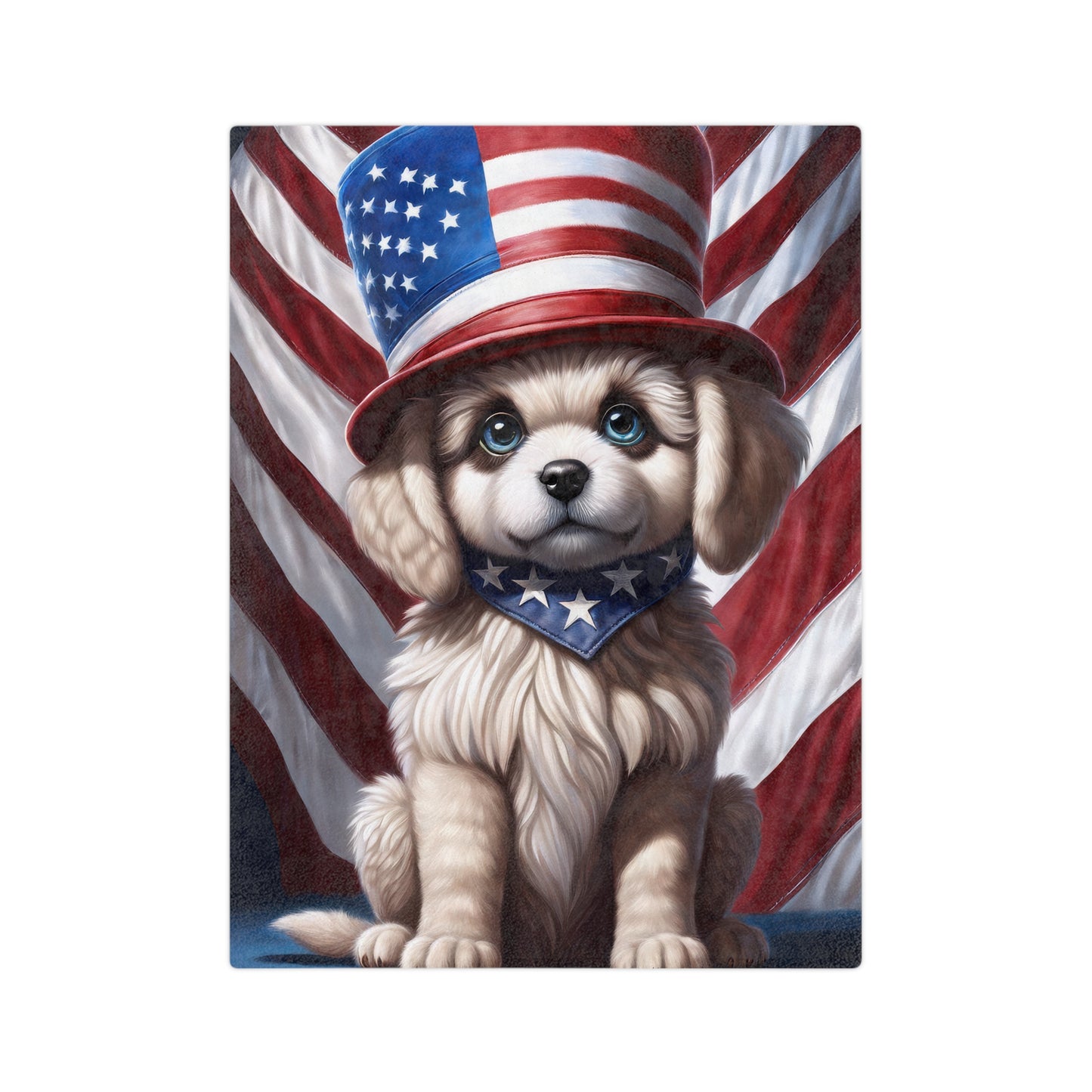 Cute Puppy Independence Day Plush Sofa Blanket