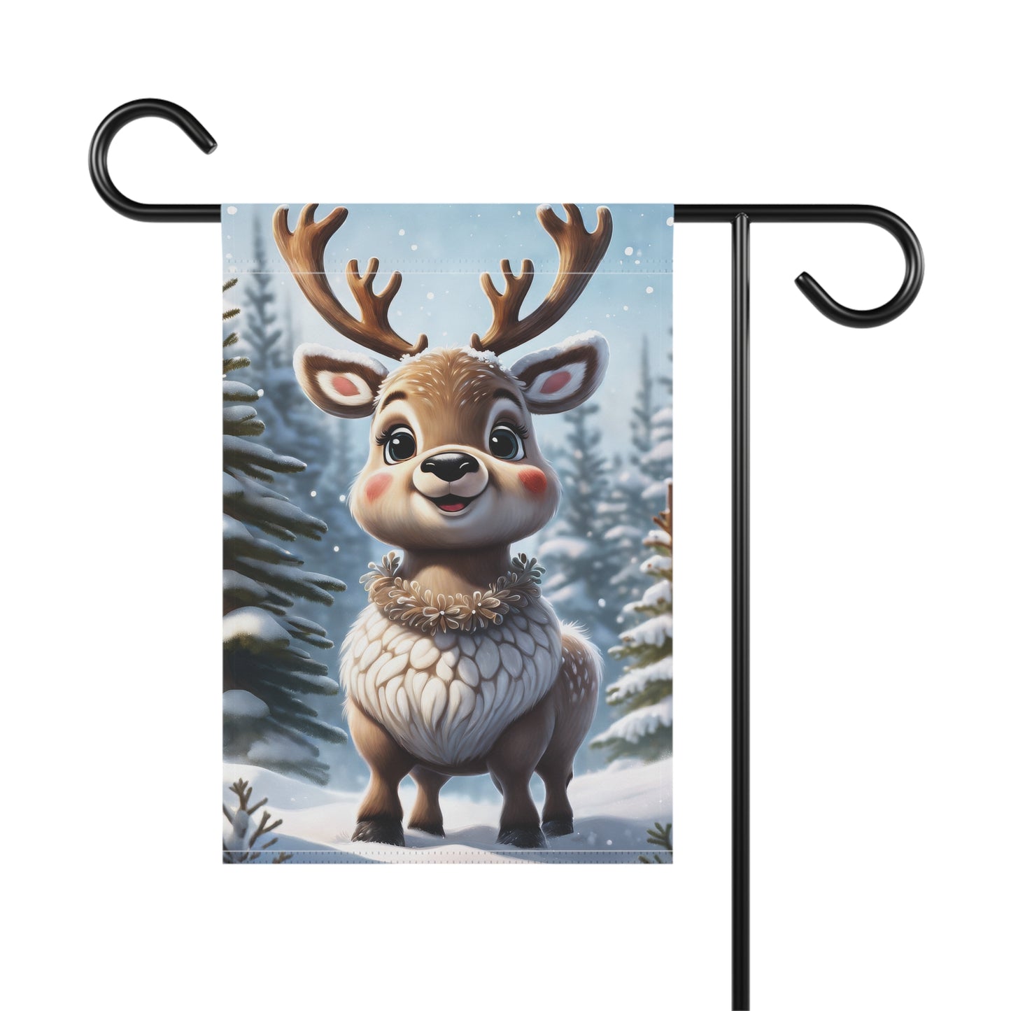 Cute Chubby Reindeer Holiday Garden Flag/ House Banner