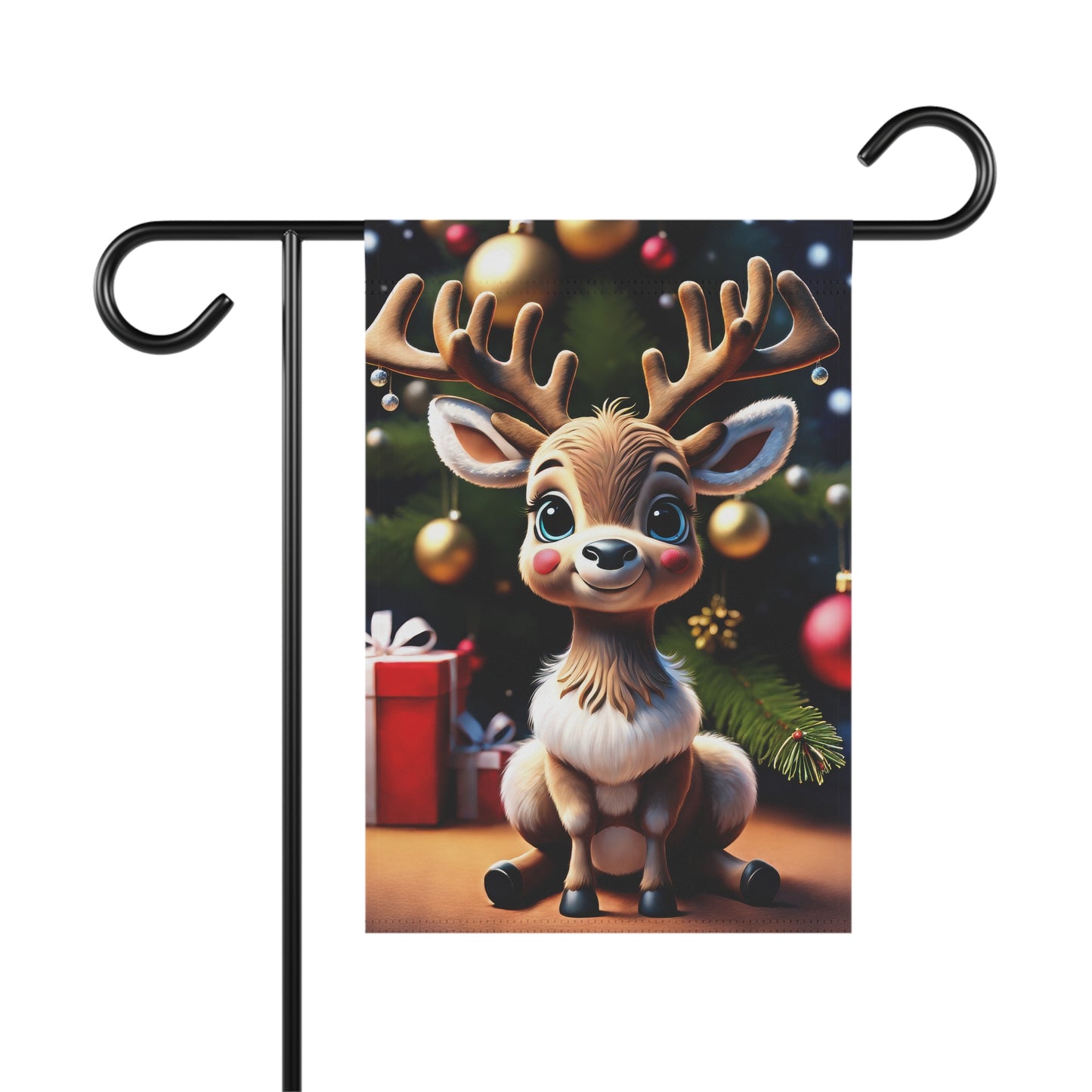 Cheerful Reindeer Holiday Garden Flag/ House Banner