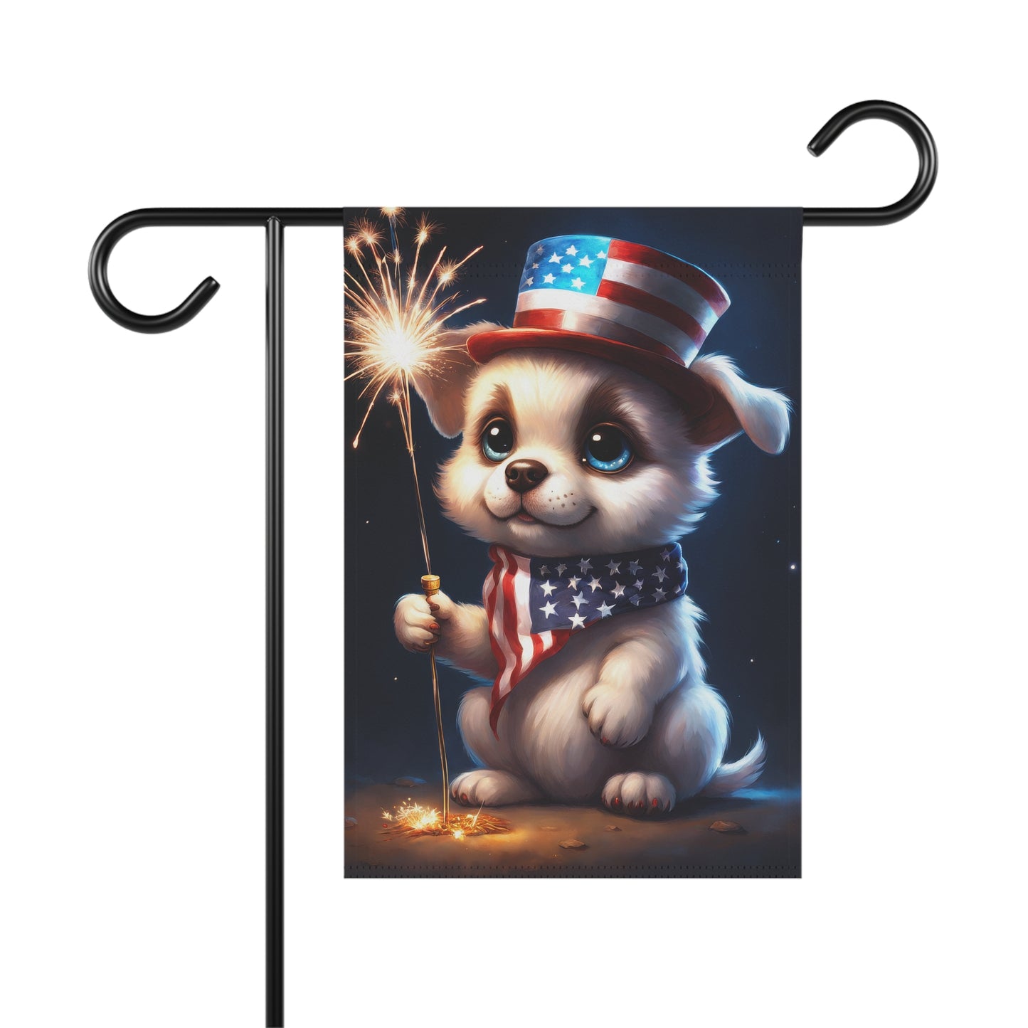 Cute puppy holding a sparkler Garden Flag/House Banner