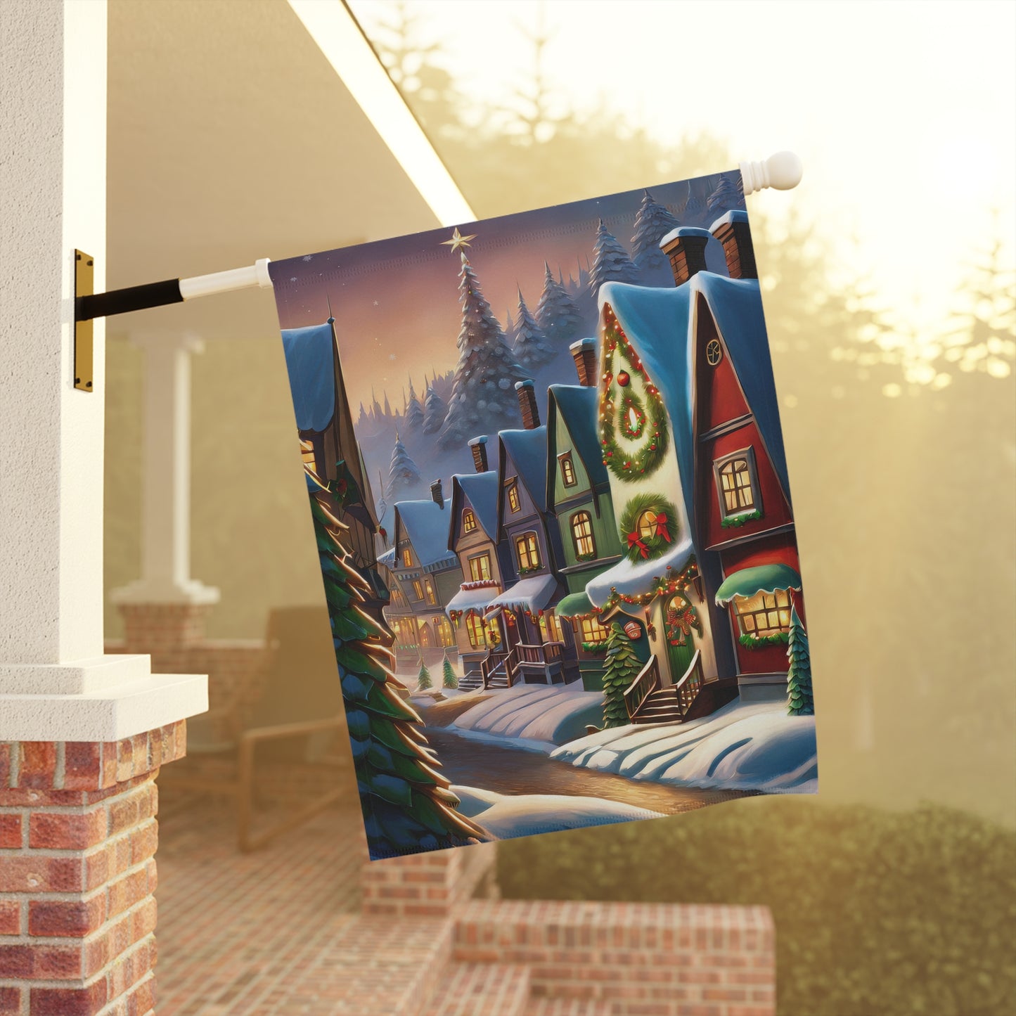 Quaint Snowy Town Holiday Garden Flag/ House Banner