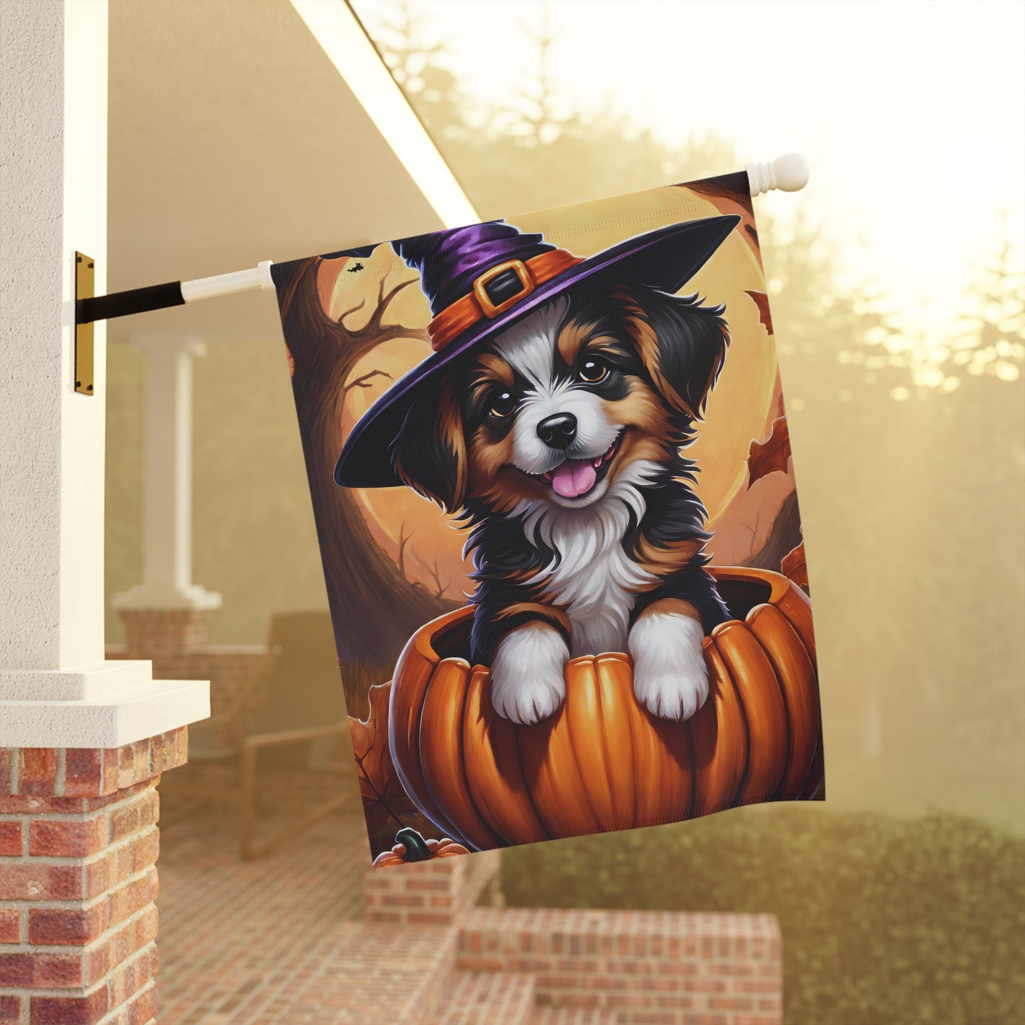 Playful Puppy Halloween Garden Flag/ House Banner