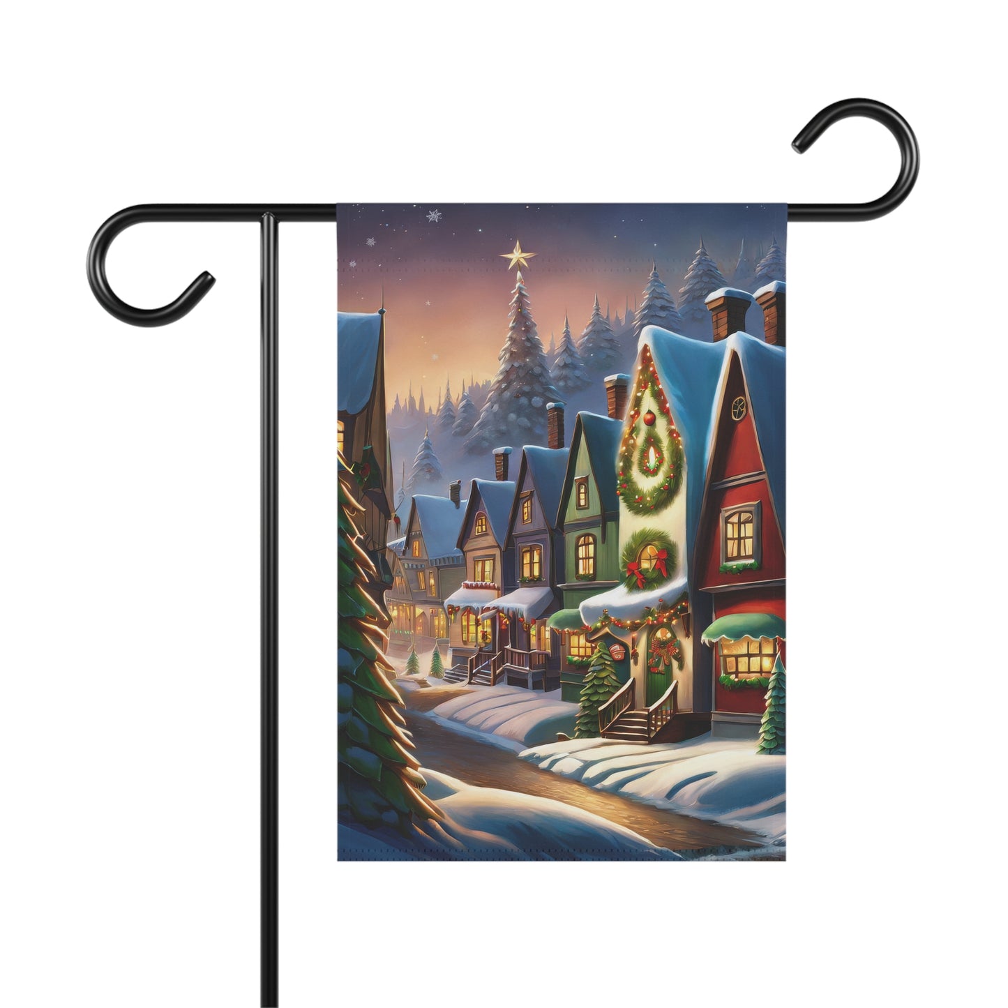 Quaint Snowy Town Holiday Garden Flag/ House Banner