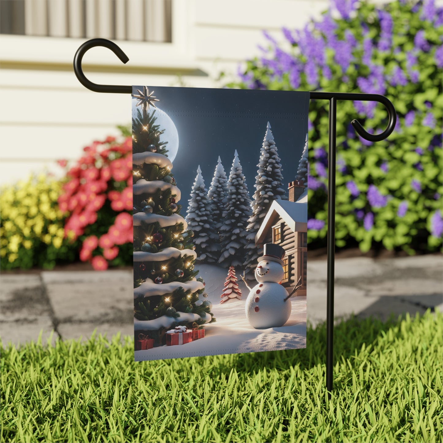 Festive Snowman Holiday Garden Flag/ House Banner