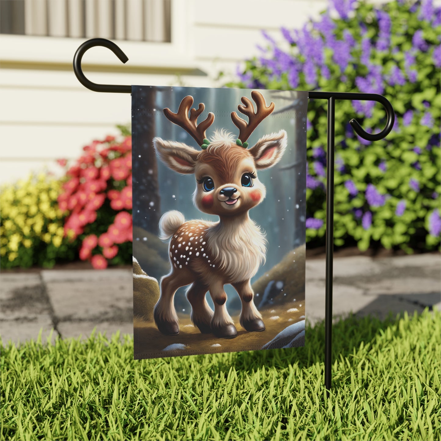 Happy Little Reindeer Holiday Garden Flag/ House Banner