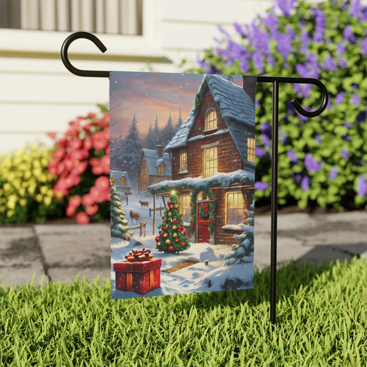 Snow Covered House Holiday Garden Flag/ House Banner