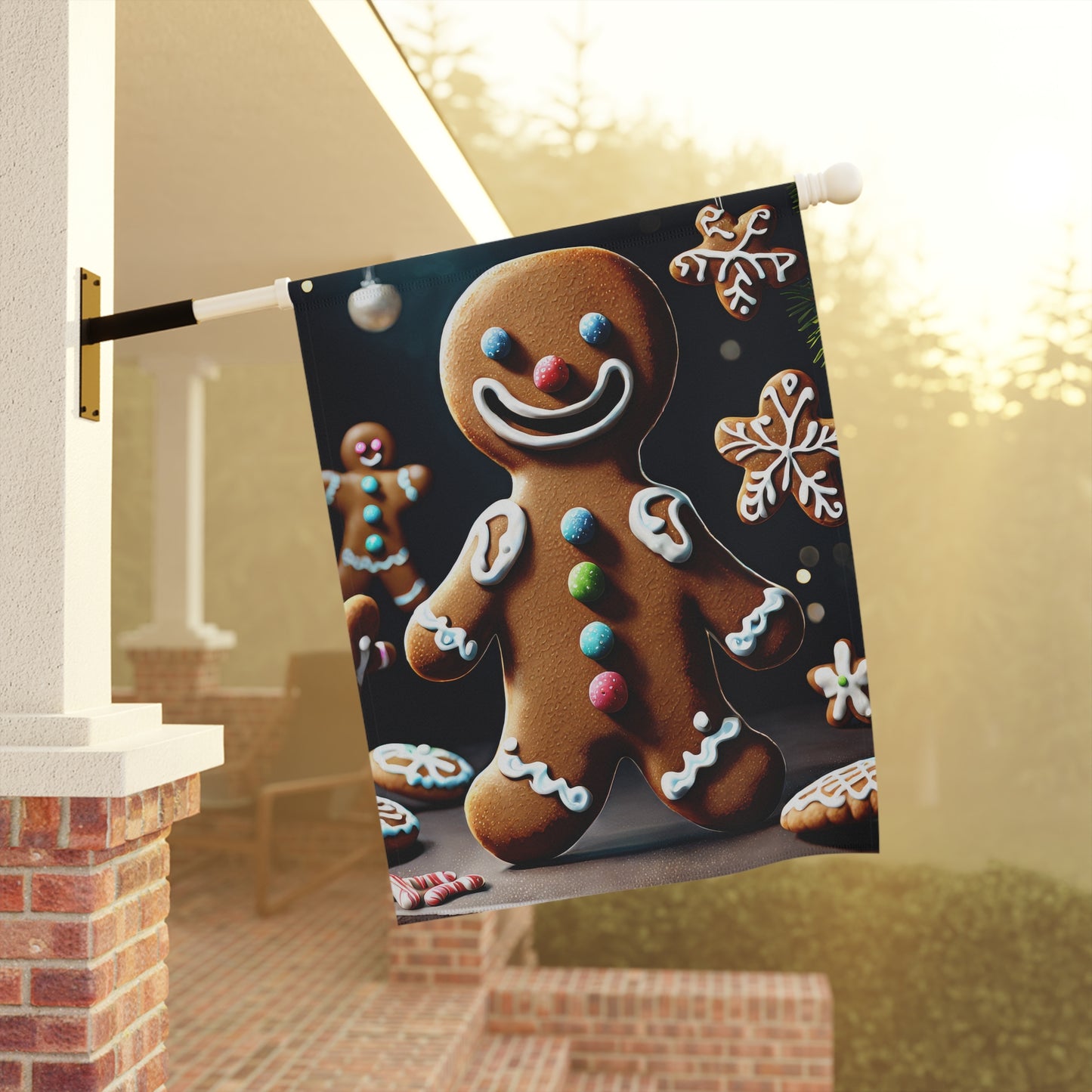 Cute Gingerbread Man Holiday Garden Flag/ House Banner