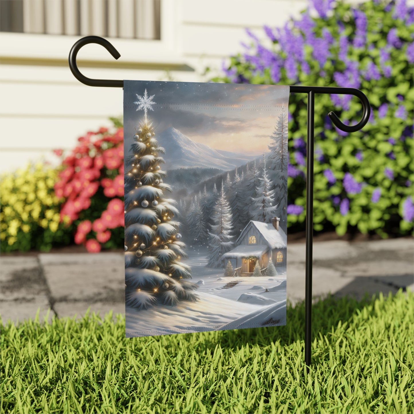 Cabin in the Woods Holiday Garden Flag/ House Banner