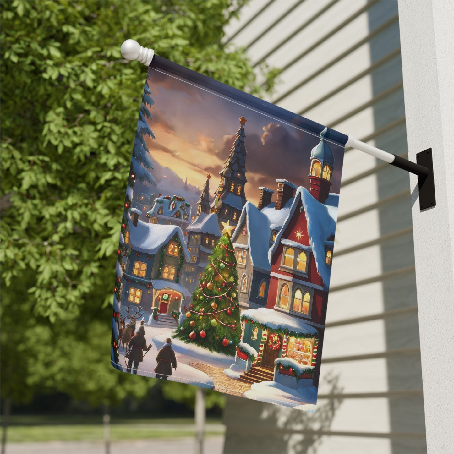 Peaceful Snowy Town Holiday Garden Flag/ House Banner