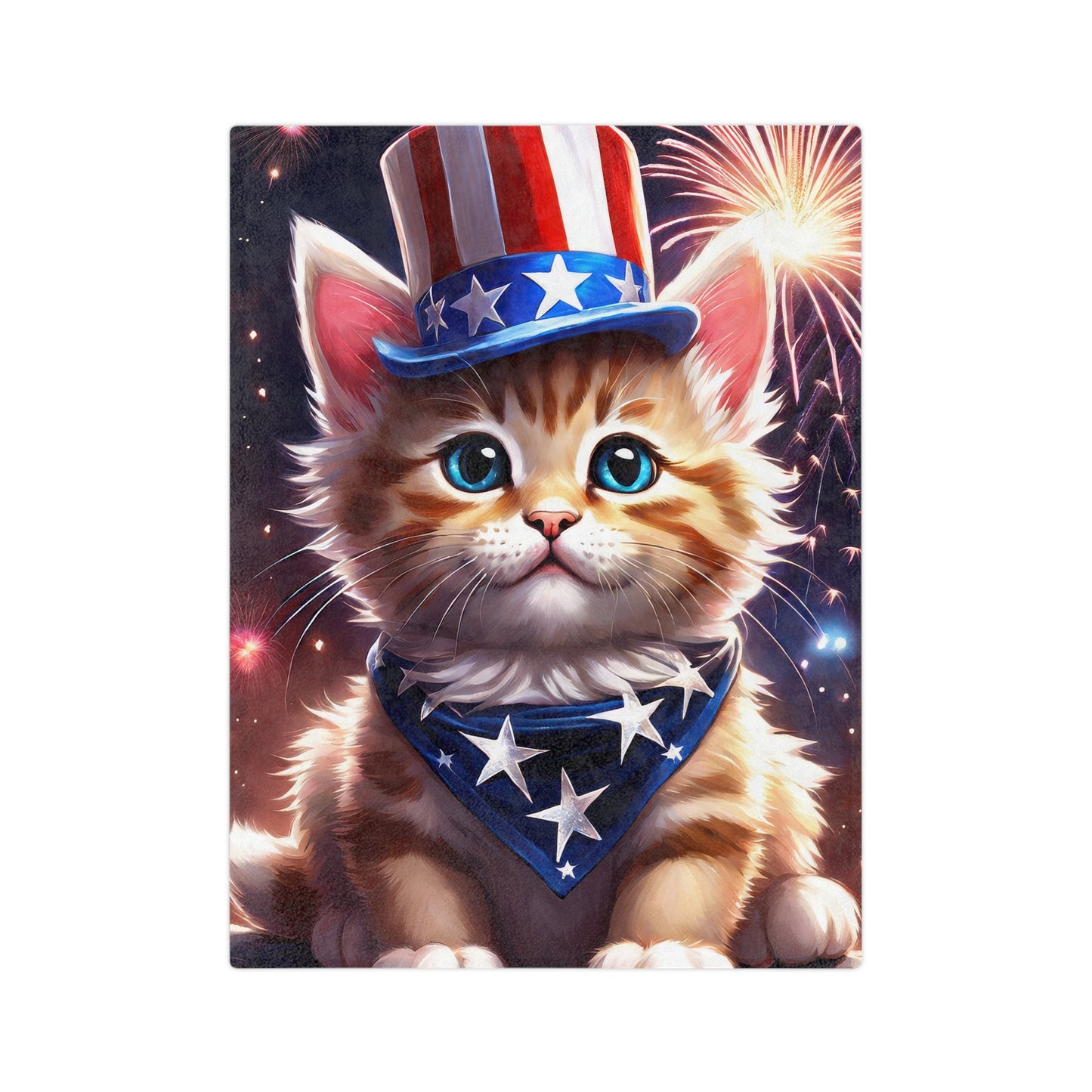 Lovable Kitten 4th of July Plush Velveteen Blanket