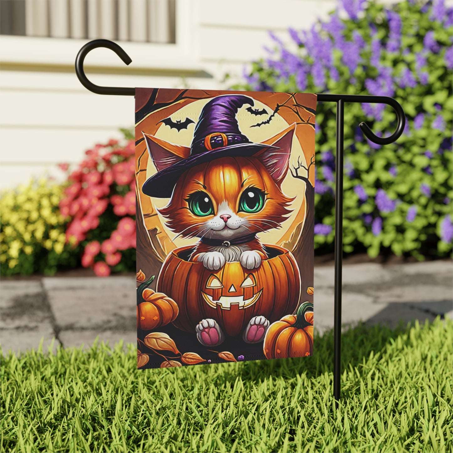 Playful Kitten Halloween Garden Flag/ House Banner