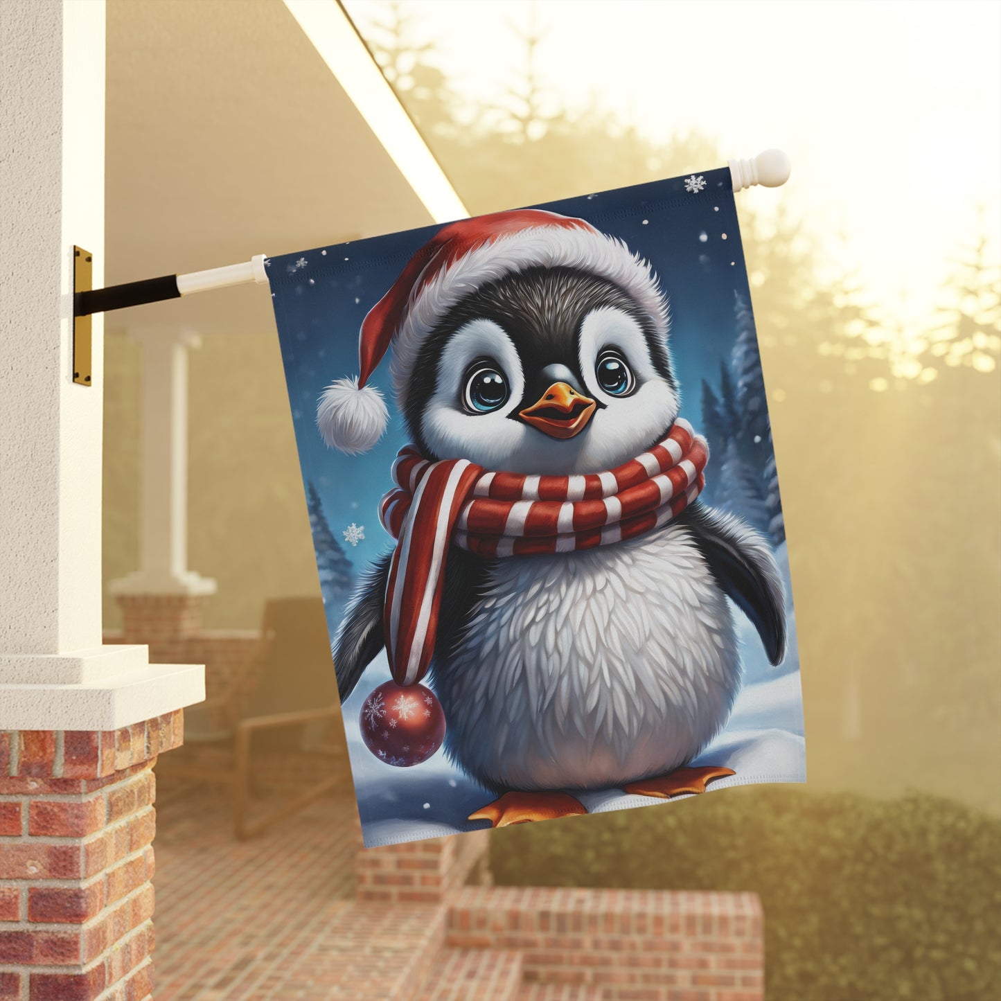 Festive Penguin Holiday Garden Flag/ House Banner