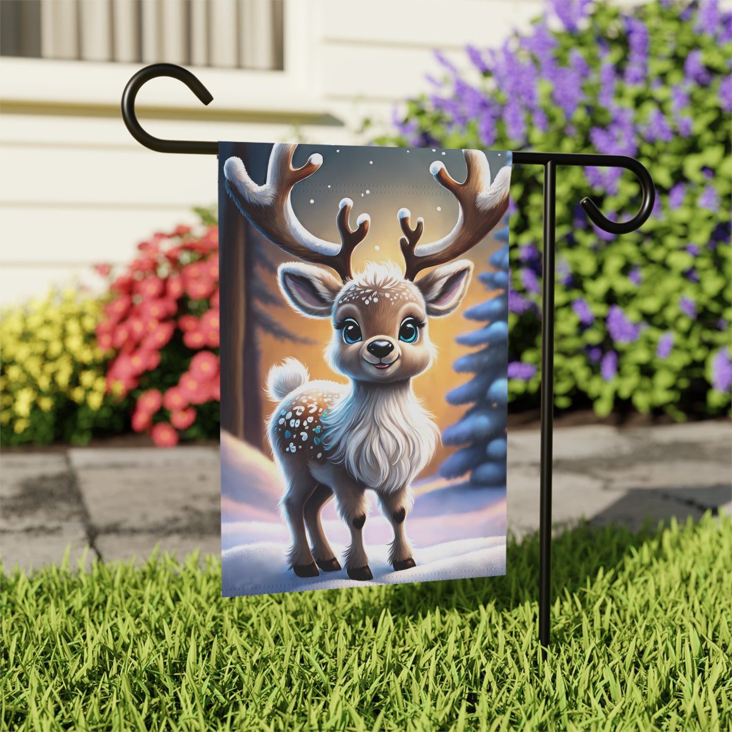 Reindeer Holiday Garden Flag/ House Banner