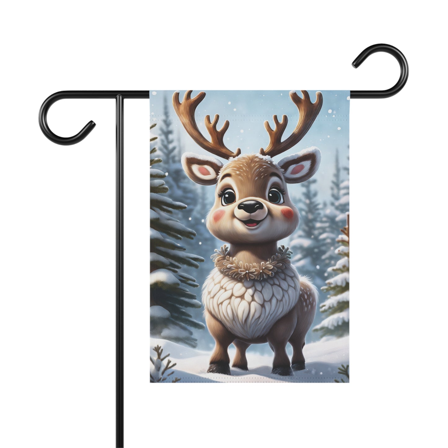 Cute Chubby Reindeer Holiday Garden Flag/ House Banner