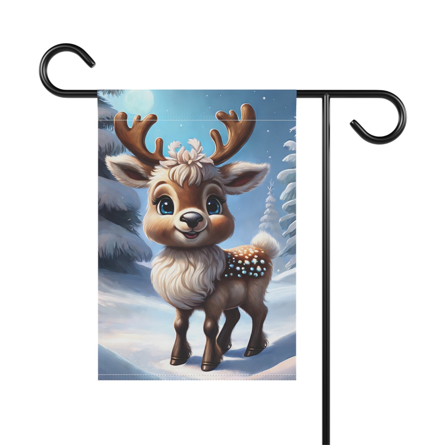 Baby Reindeer in a Wintery Scene Holiday Garden Flag/ House Banner