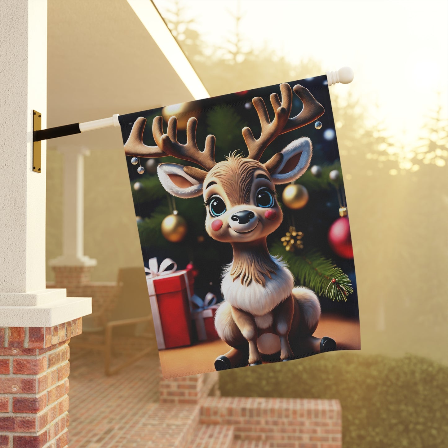 Cheerful Reindeer Holiday Garden Flag/ House Banner