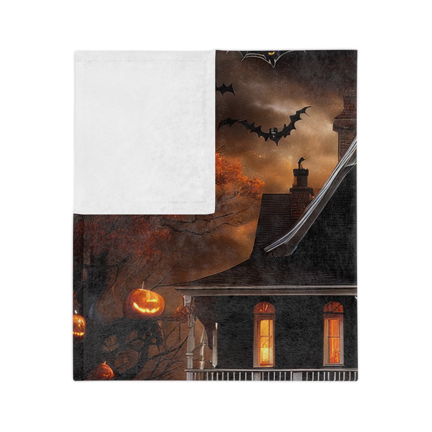 Haunted House with a Creepy Moon Plush Blanket