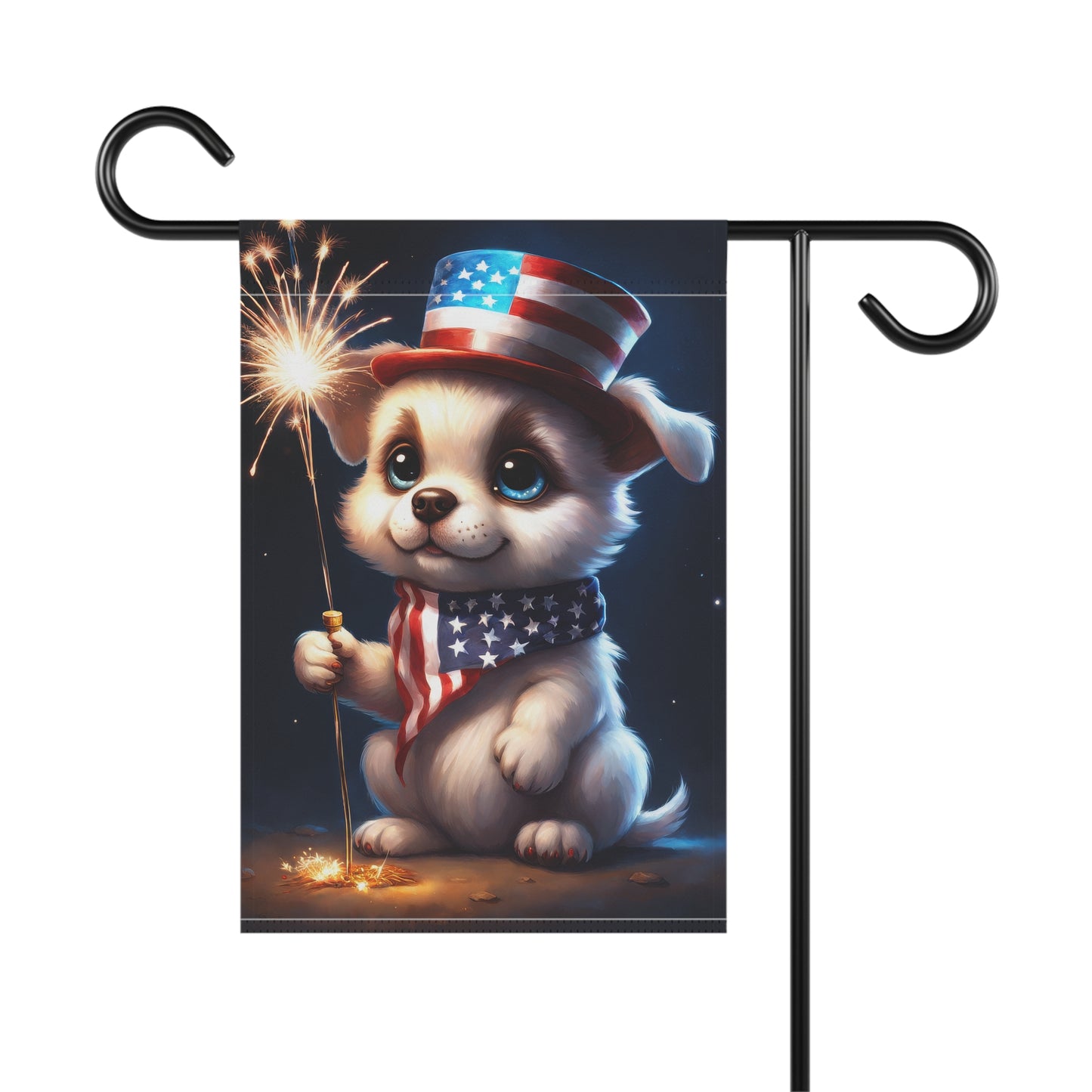 Cute puppy holding a sparkler Garden Flag/House Banner