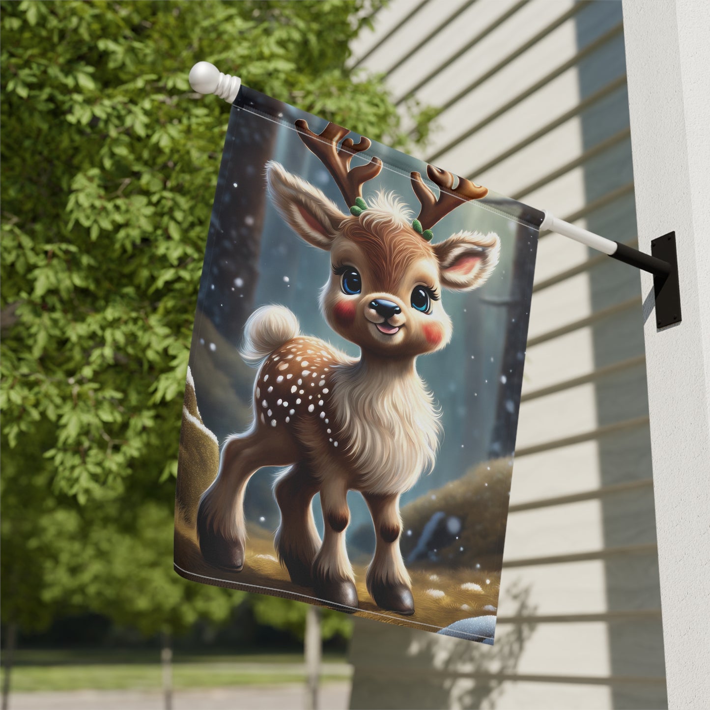 Happy Little Reindeer Holiday Garden Flag/ House Banner