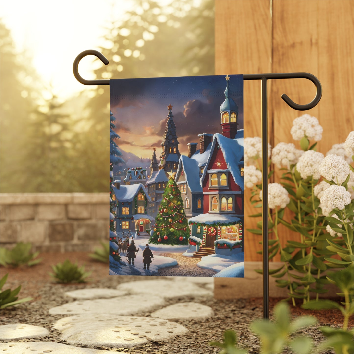 Peaceful Snowy Town Holiday Garden Flag/ House Banner