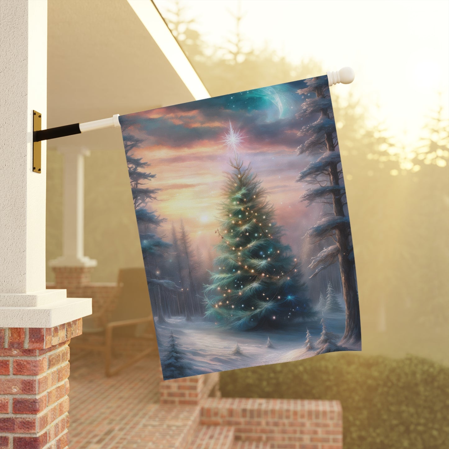 Majestic Wintery Woods Scene Holiday Garden Flag/ House Banner