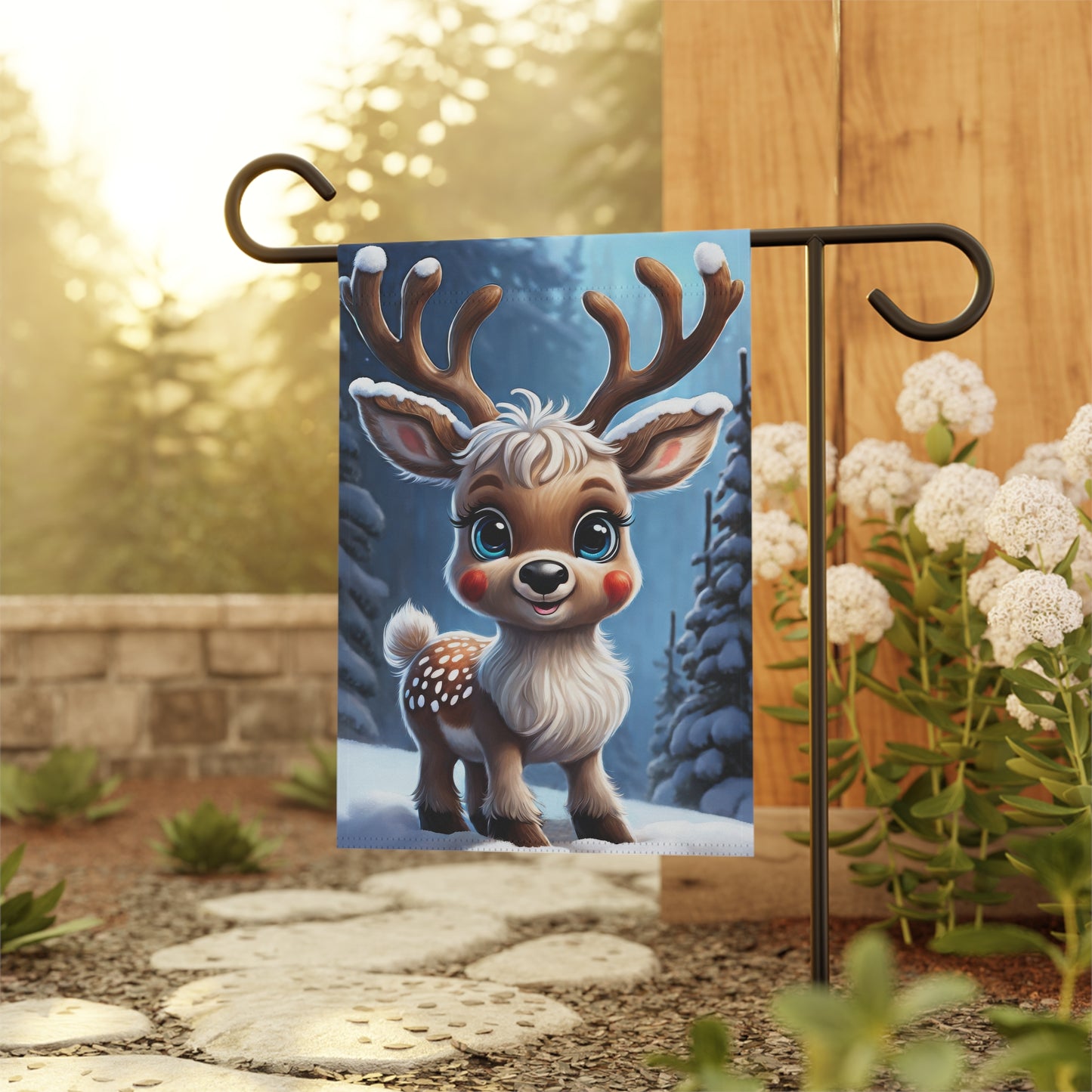 Sweet Baby Reindeer Holiday Garden Flag/ House Banner