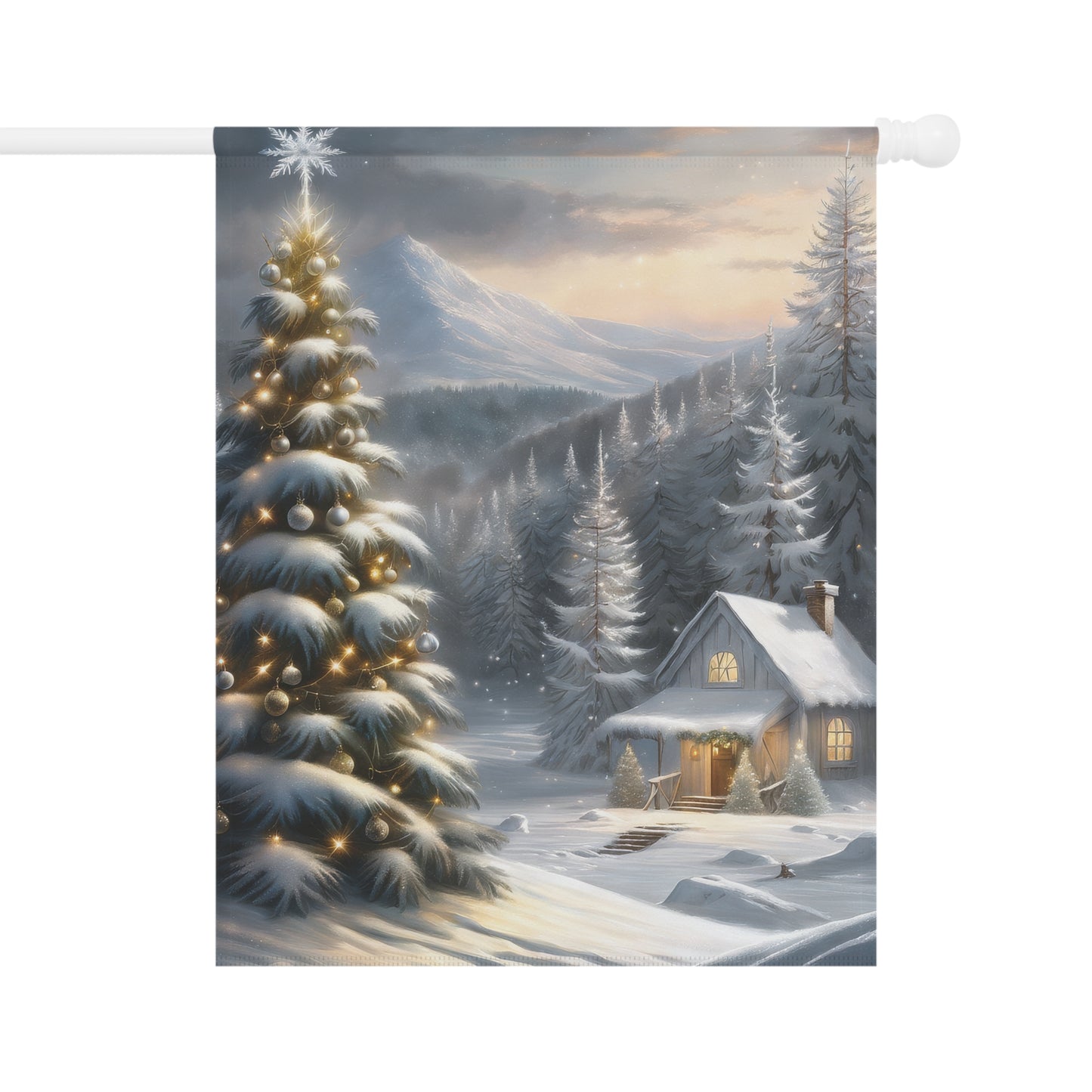 Cabin in the Woods Holiday Garden Flag/ House Banner