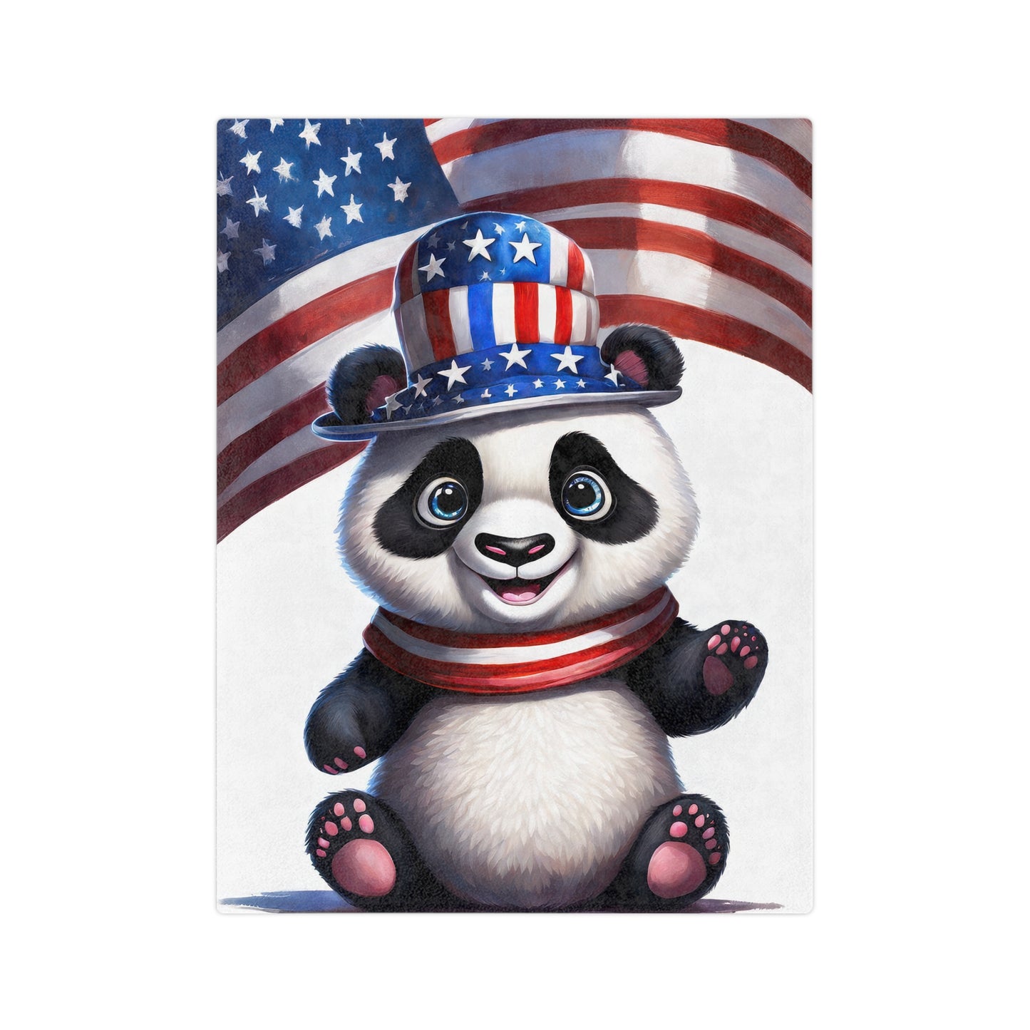 Cute Panda 4th of July Plush Blanket