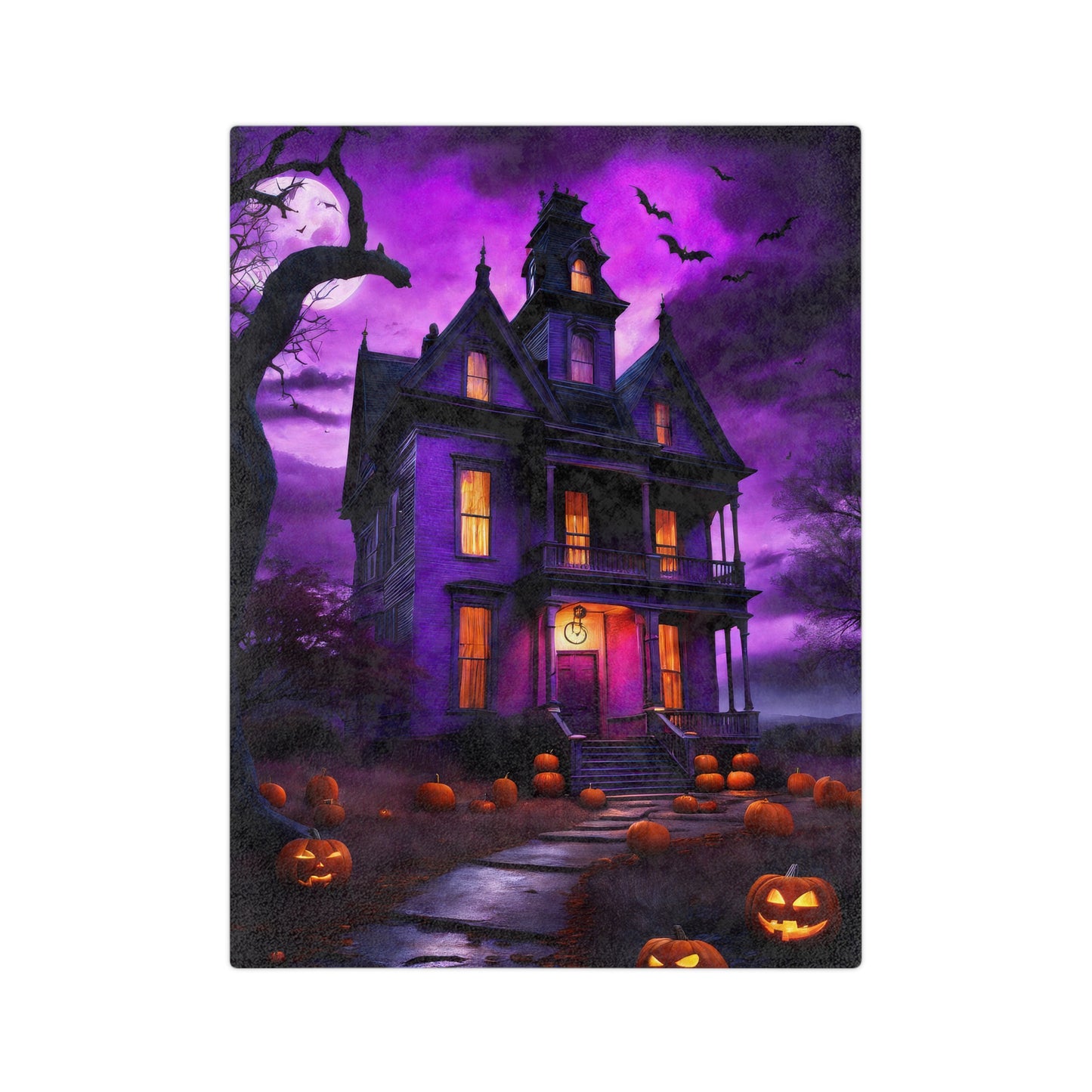 Plush Blanket with a Halloween Scene