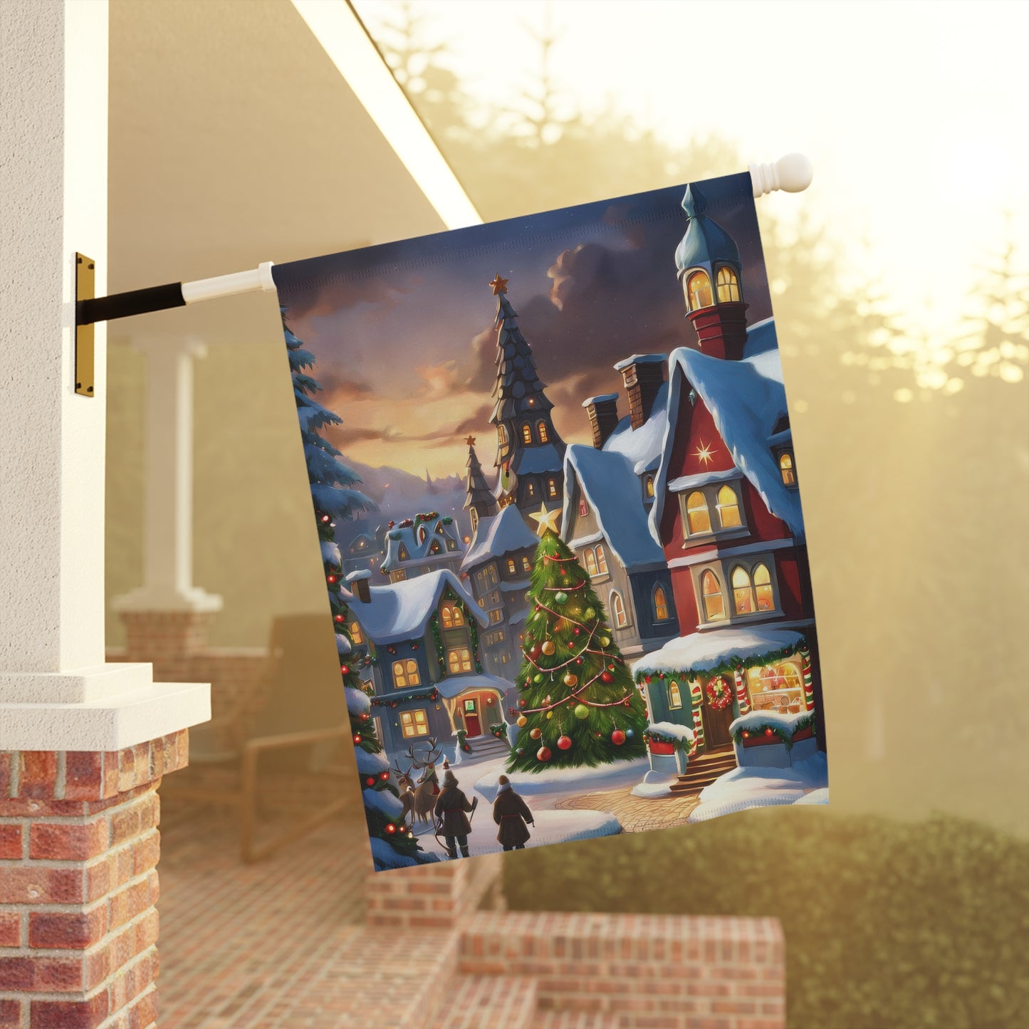 Peaceful Snowy Town Holiday Garden Flag/ House Banner