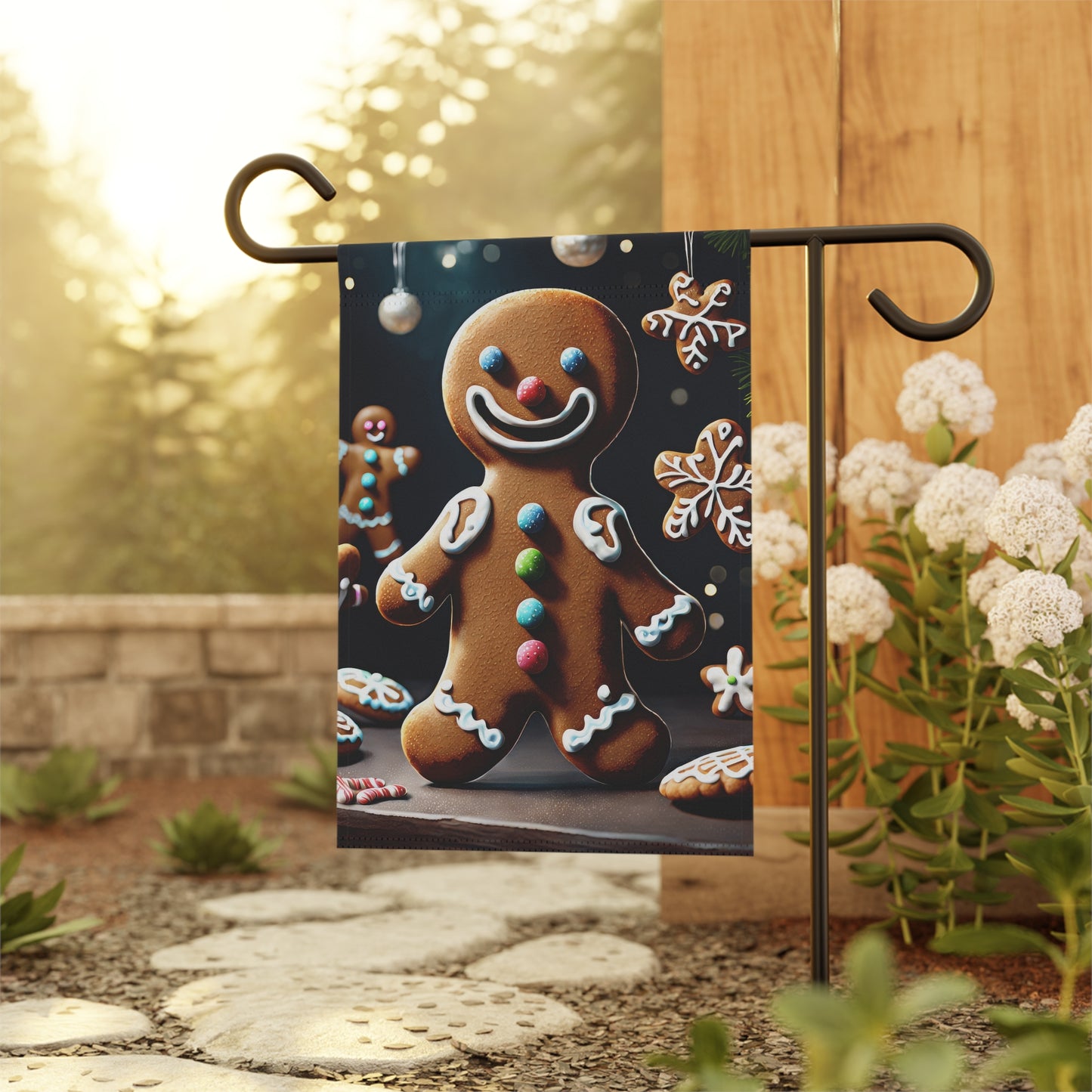 Cute Gingerbread Man Holiday Garden Flag/ House Banner