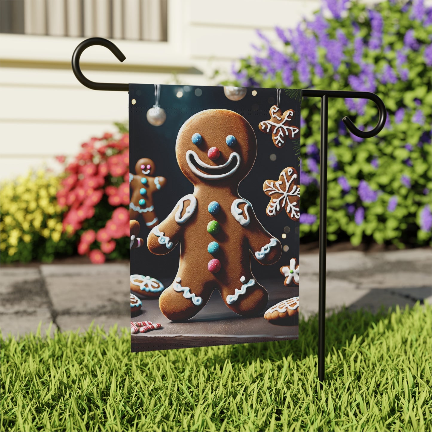 Cute Gingerbread Man Holiday Garden Flag/ House Banner