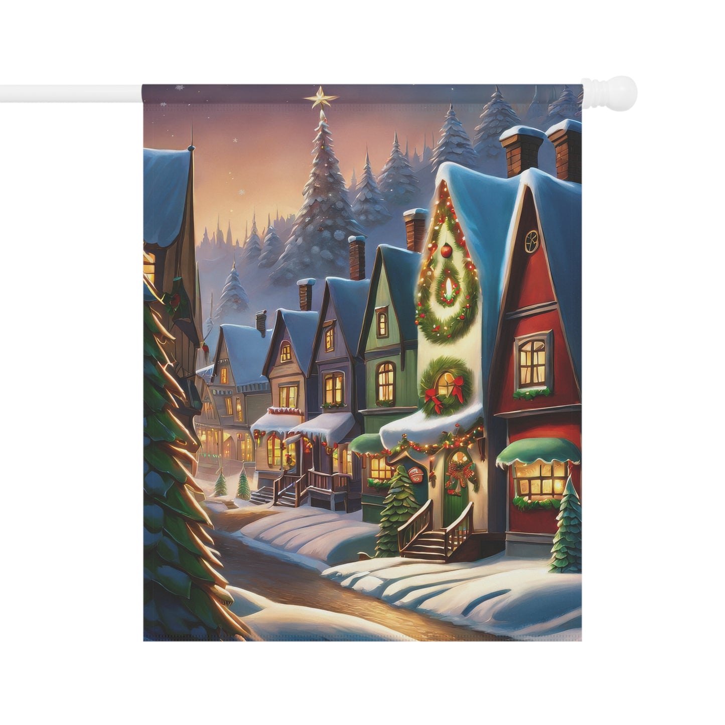 Quaint Snowy Town Holiday Garden Flag/ House Banner