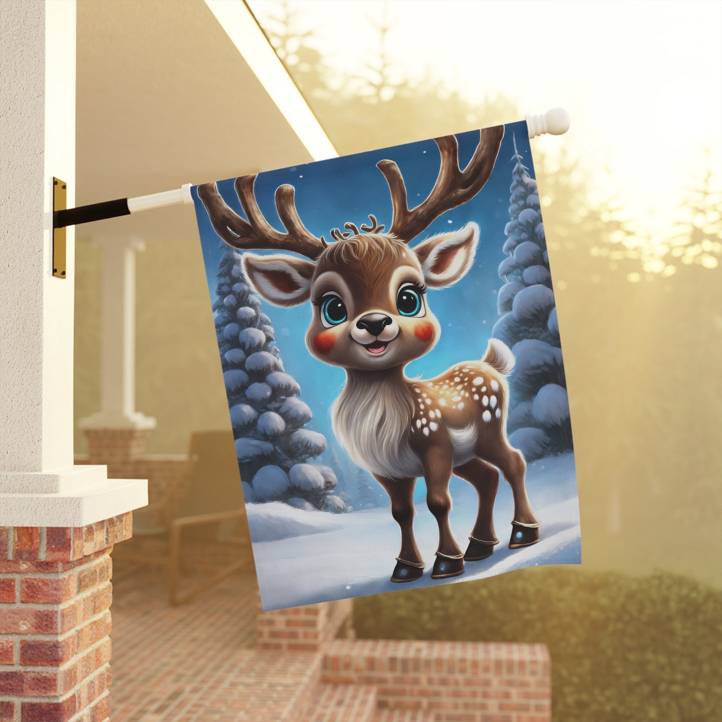 Cheerful Reindeer Holiday Garden Flag/ House Banner