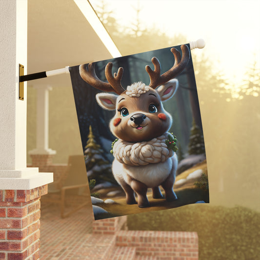 Cute Chubby Reindeer Holiday Garden Flag/ House Banner