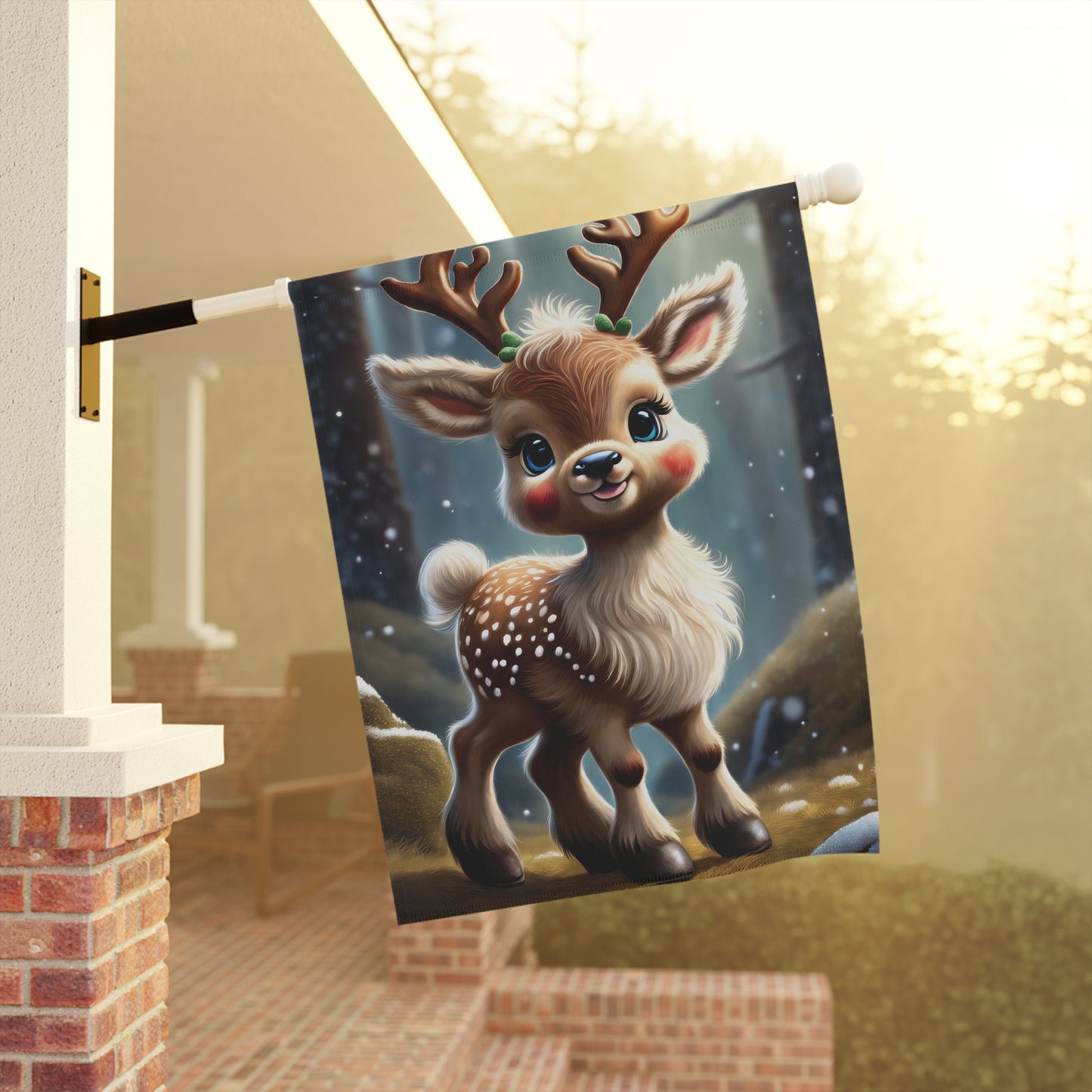 Happy Little Reindeer Holiday Garden Flag/ House Banner