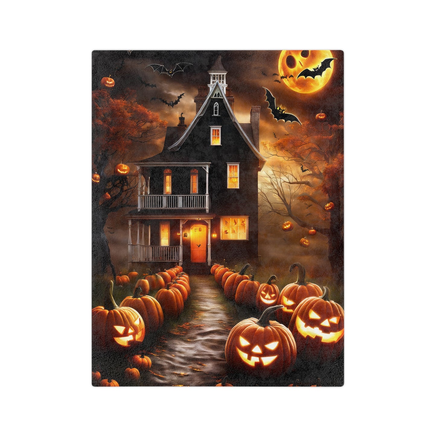 Haunted House with a Creepy Moon Plush Blanket